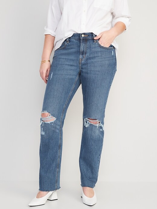 Image number 7 showing, Mid-Rise Slouchy Boot-Cut Ripped Non-Stretch Jeans for Women