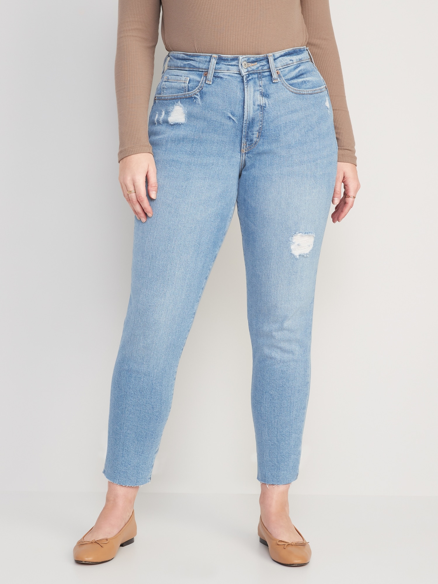 Curvy High-Waisted OG Straight Distressed Jeans for Women