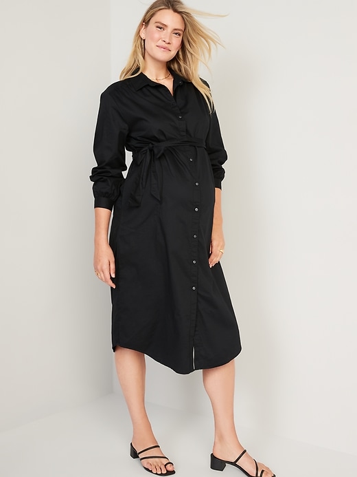 View large product image 1 of 1. Maternity Long-Sleeve Midi Shirt Dress