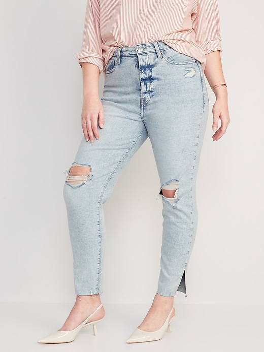 Image number 5 showing, Higher High-Waisted Button-Fly OG Straight Ripped Side-Slit Jeans for Women