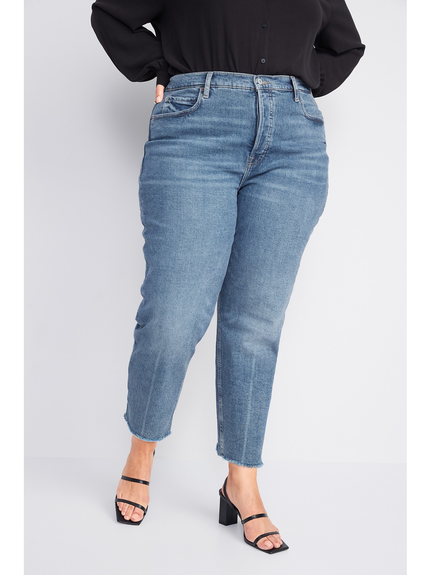 high waisted button fly jeans black