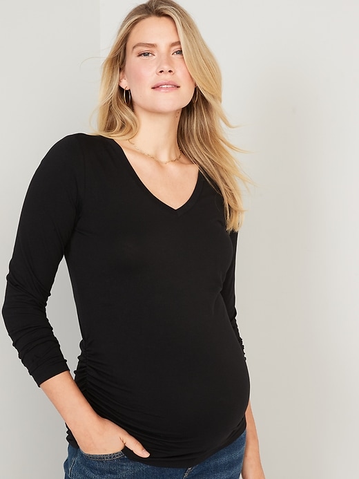 View large product image 2 of 2. Maternity Fitted V-Neck Long-Sleeve T-Shirt 2-Pack