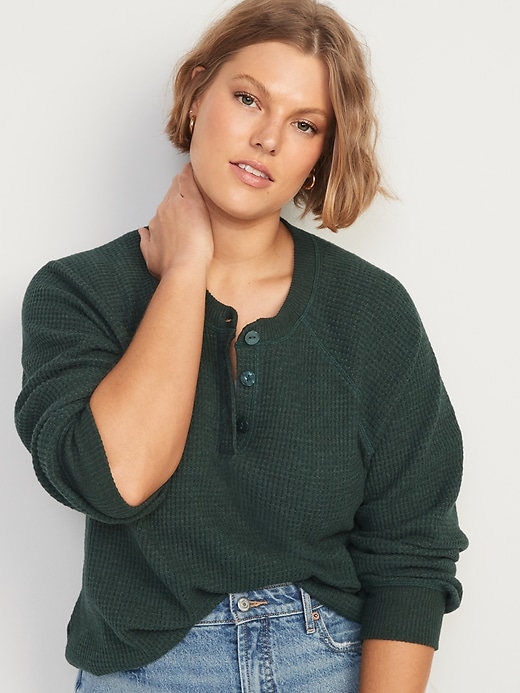 Image number 5 showing, Waffle-Knit Henley Top