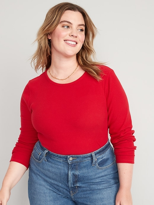 Plush Long-Sleeve Rib-Knit Slim-Fit T-Shirt | Old Navy