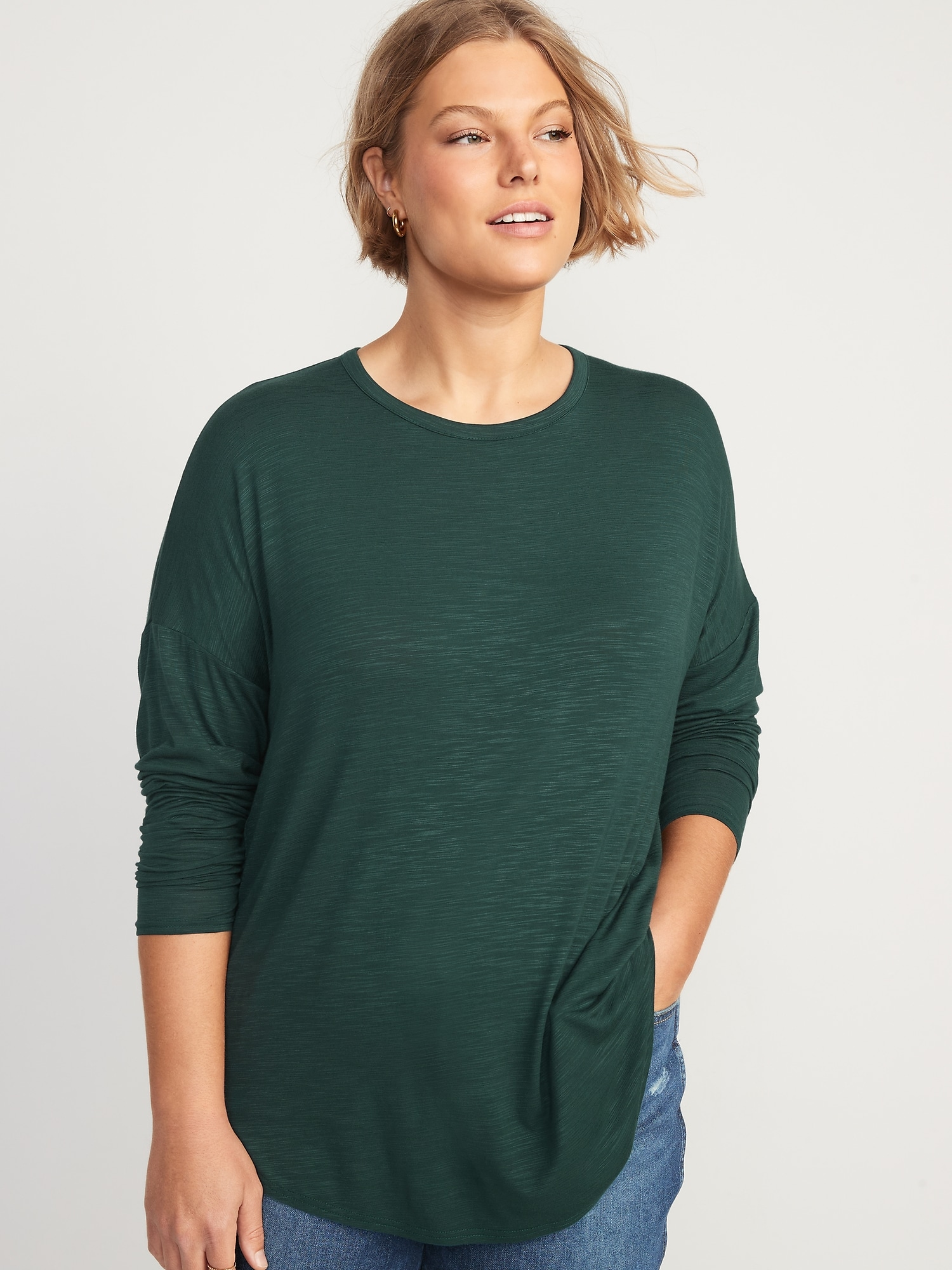 Long-Sleeve Luxe Slub-Knit Tunic T-Shirt | Old Navy