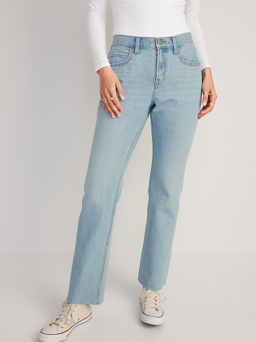 Mid-Rise Slouchy Boot-Cut Non-Stretch Cut-Off Jeans | Old Navy