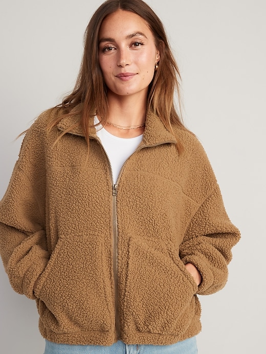 Image number 1 showing, Slouchy Sherpa Zip Jacket for Women