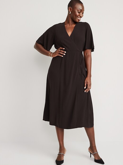 Waist-Defined Flutter-Sleeve Midi Wrap Dress for Women | Old Navy