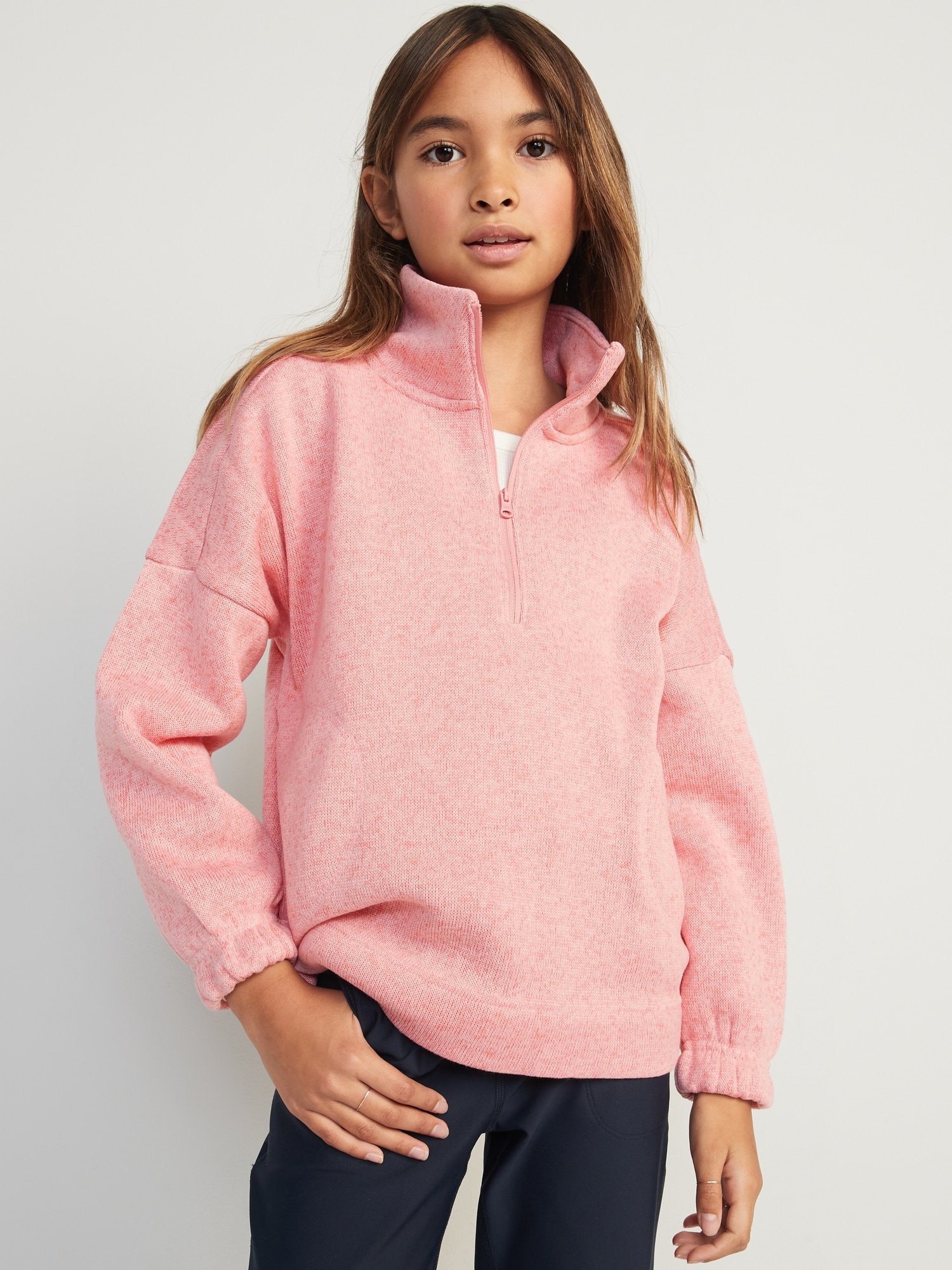 Oversized Mock-Neck Sweater-Fleece 1/2-Zip Pullover for Girls