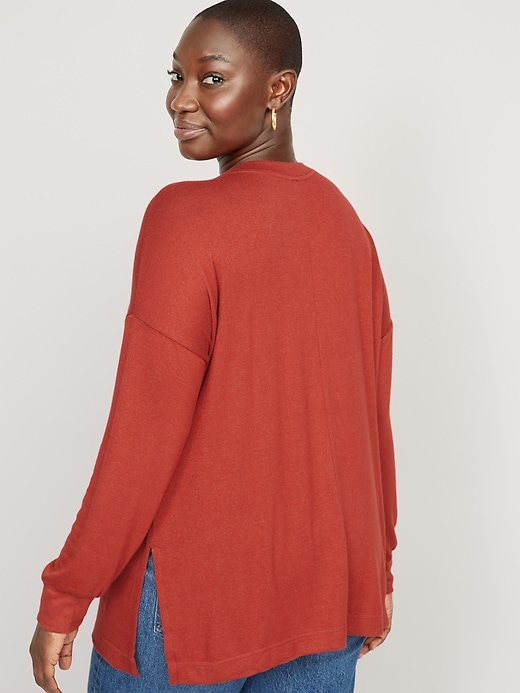 Image number 6 showing, Long-Sleeve Plush-Knit Henley Tunic T-Shirt for Women