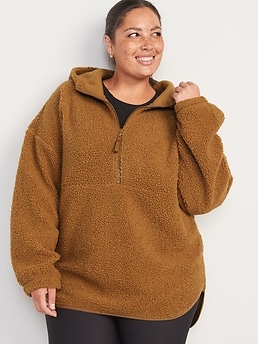 Cozy Sherpa Half-Zip Tunic Hoodie for Women | Old Navy