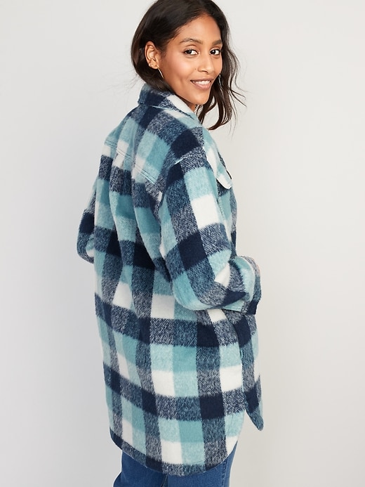 Image number 2 showing, Printed Flannel Long Utility Shacket for Women