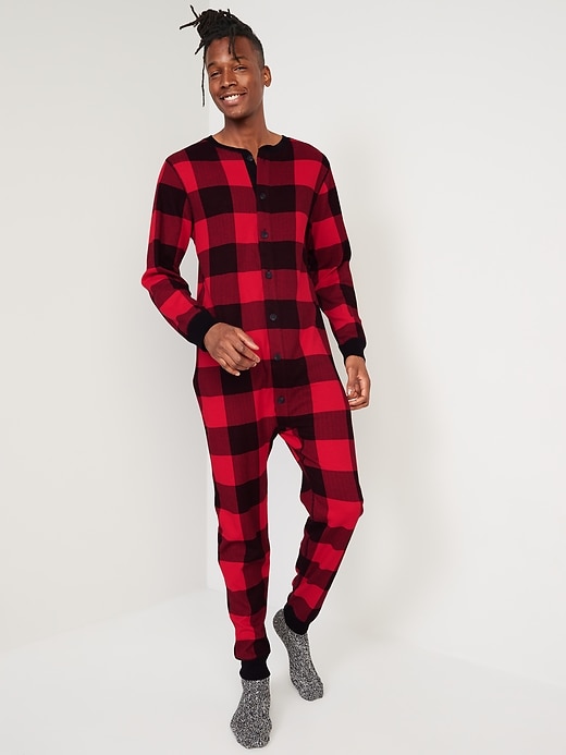 Old Navy Thermal-Knit Matching Print One-Piece Pajamas for Men. 7