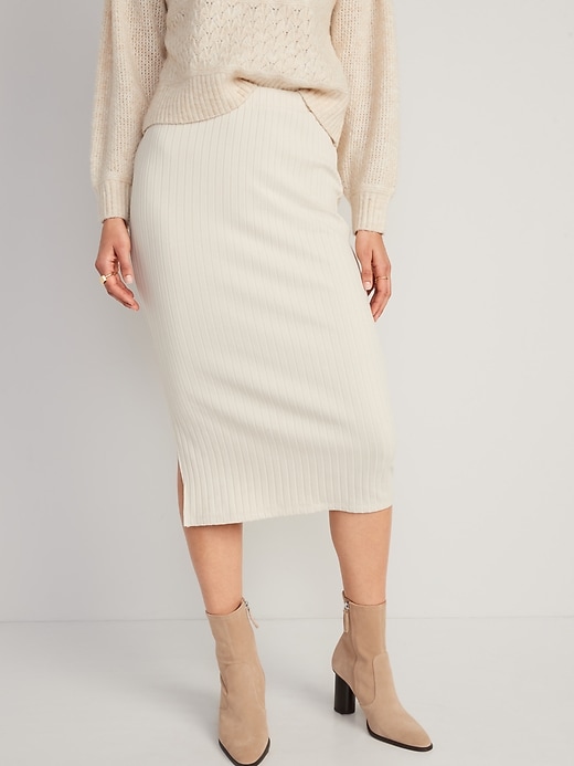 Image number 1 showing, Fitted Rib-Knit Midi Skirt