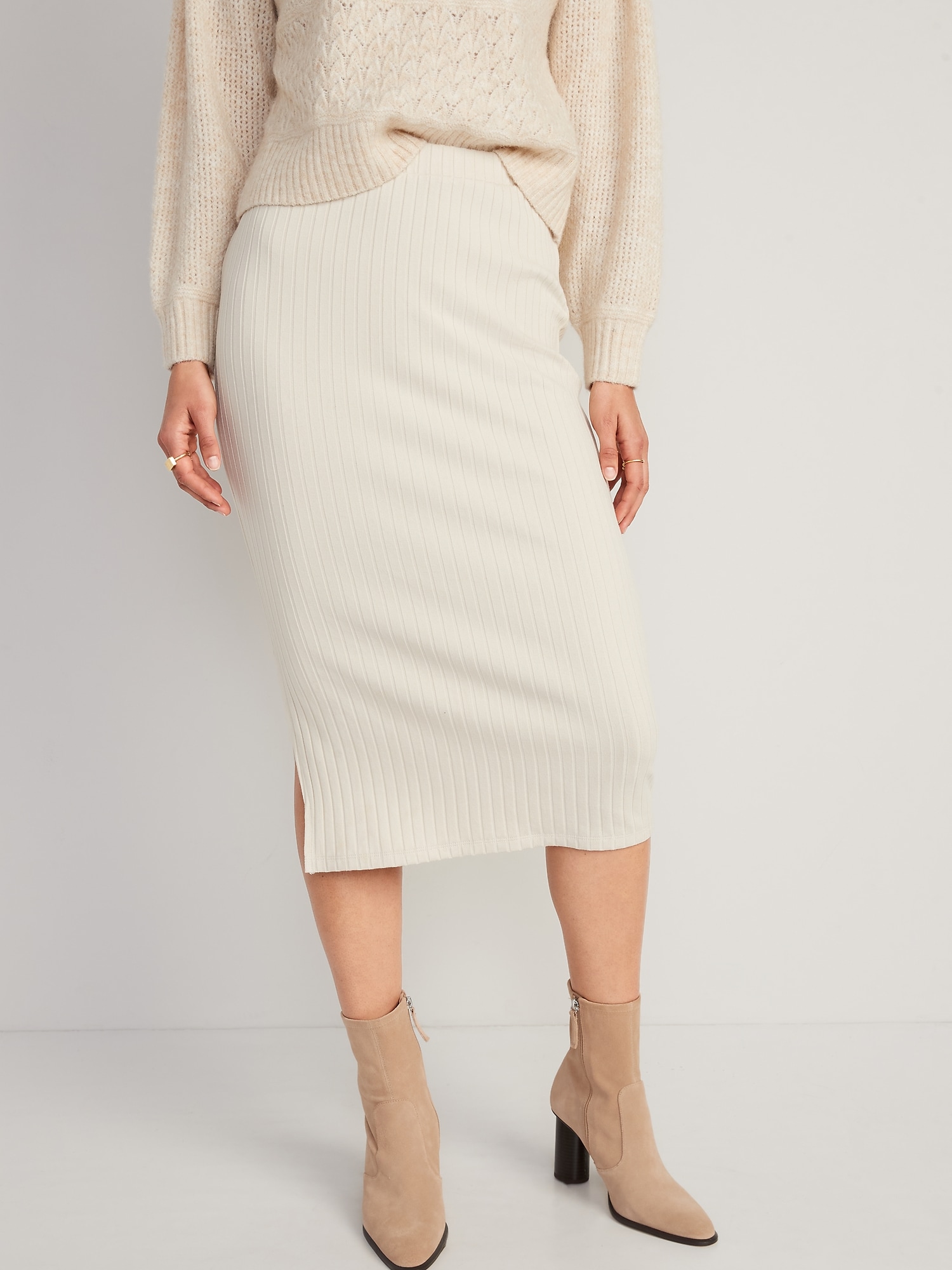 Fitted Rib-Knit Midi Skirt for Women | Old Navy