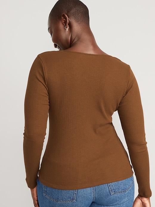 Image number 6 showing, Long-Sleeve Cinched-Front Rib-Knit T-Shirt