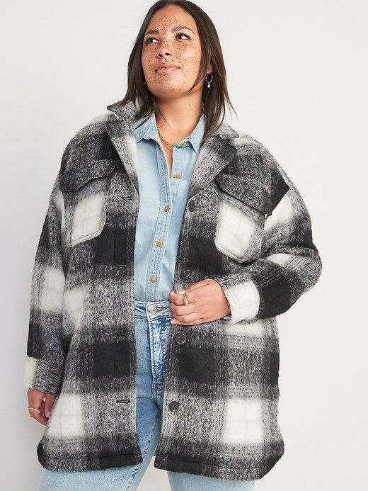 Image number 7 showing, Printed Flannel Long Utility Shacket for Women