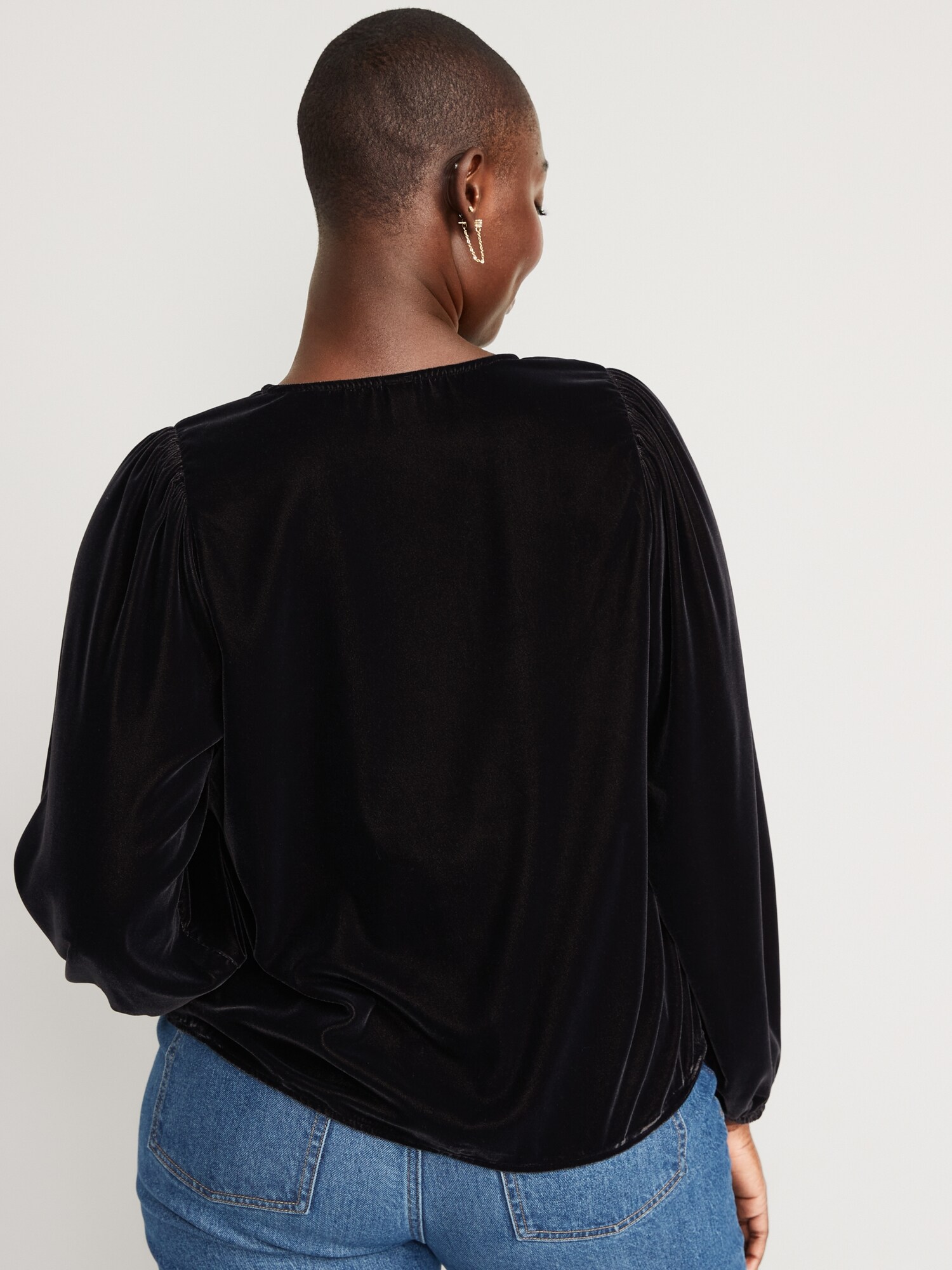 Long Sleeve V-Neck Velvet Blouse