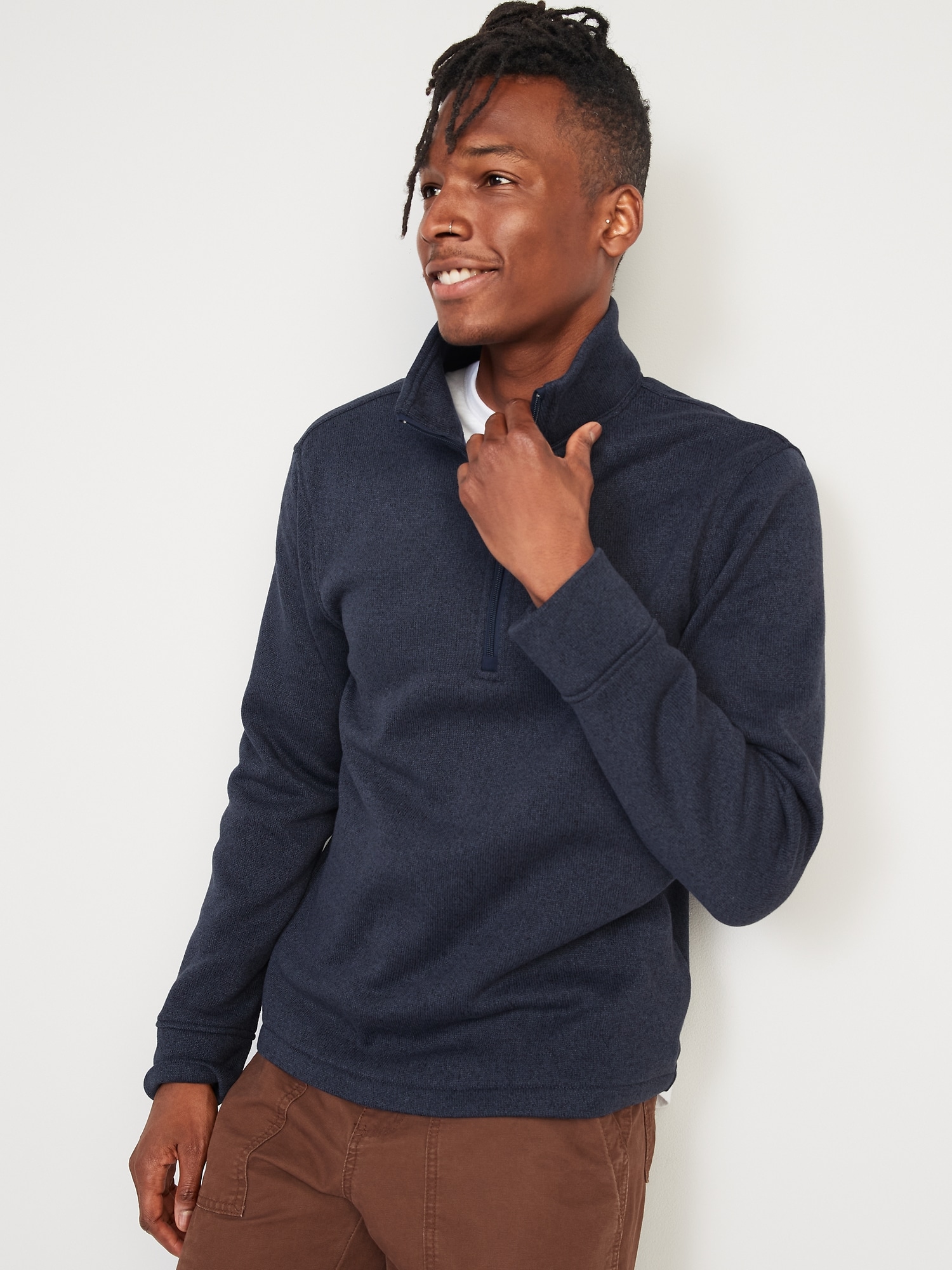 Old Navy Sweater-Fleece Mock-Neck Quarter-Zip Sweatshirt for Men blue. 1
