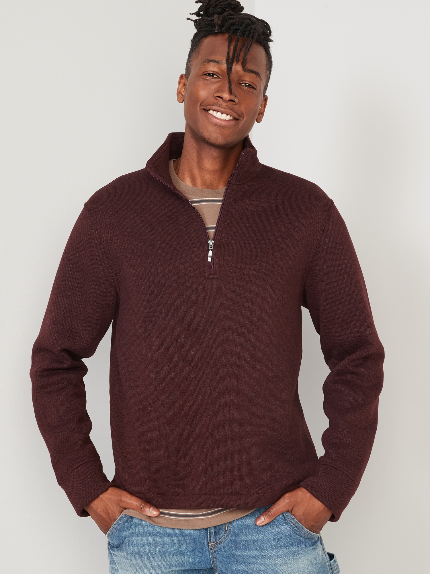 Old Navy Sweater-Fleece Mock-Neck Quarter-Zip Sweatshirt for Men red. 1