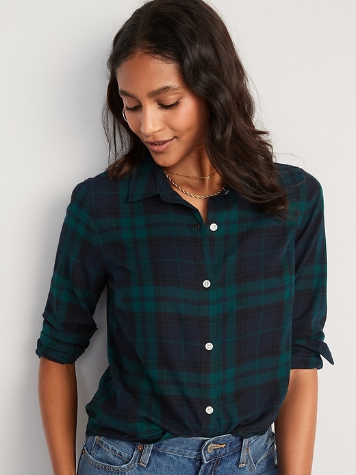 Image number 1 showing, Plaid Flannel Classic Shirt for Women