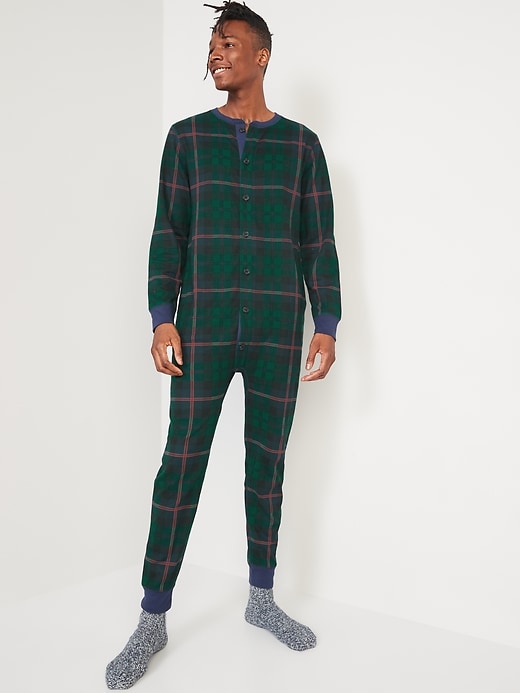 Image number 1 showing, Thermal-Knit Matching Print One-Piece Pajamas for Men