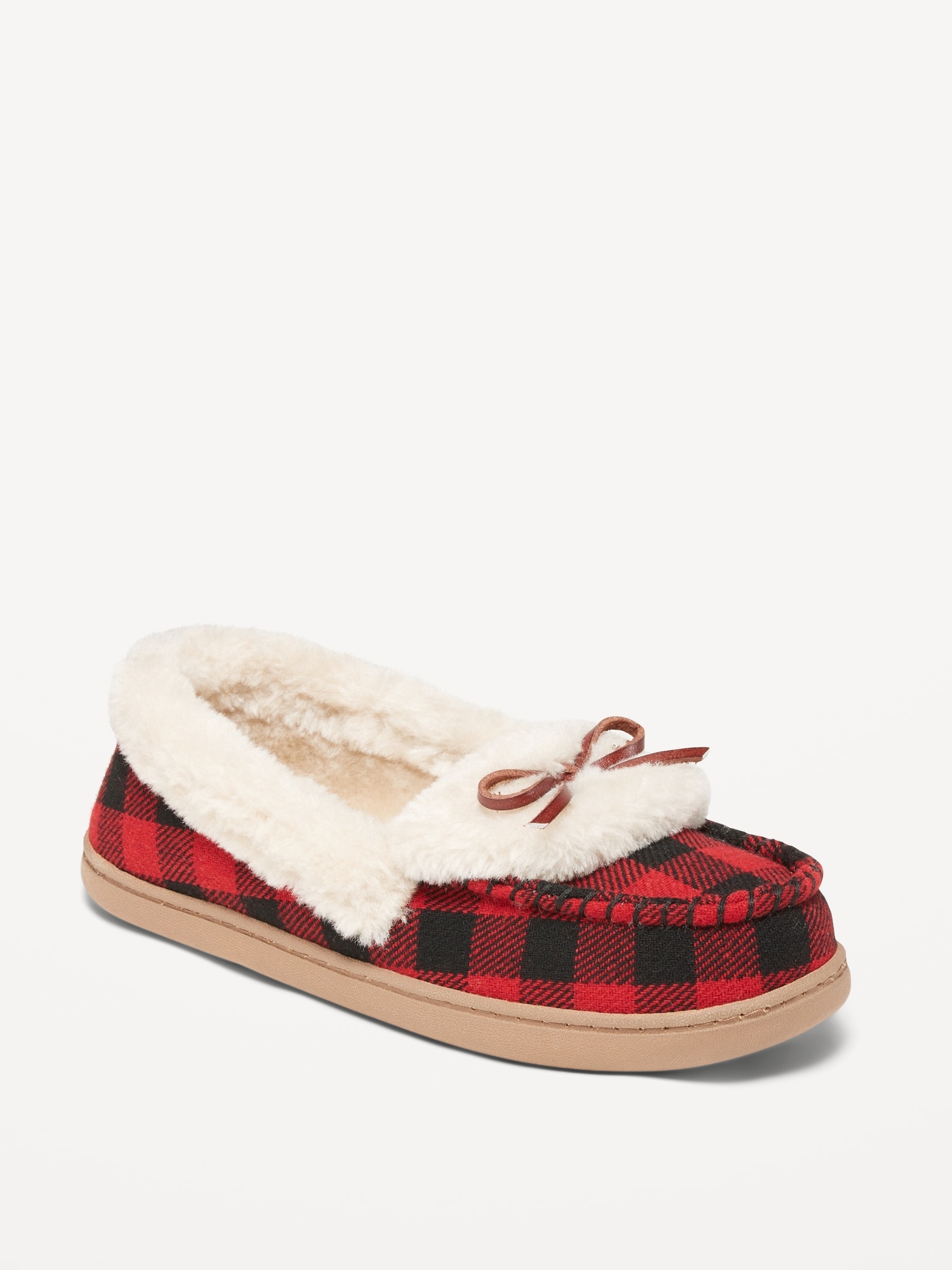 Sherpa-Lined Gingham Cozy Moccasin Slippers