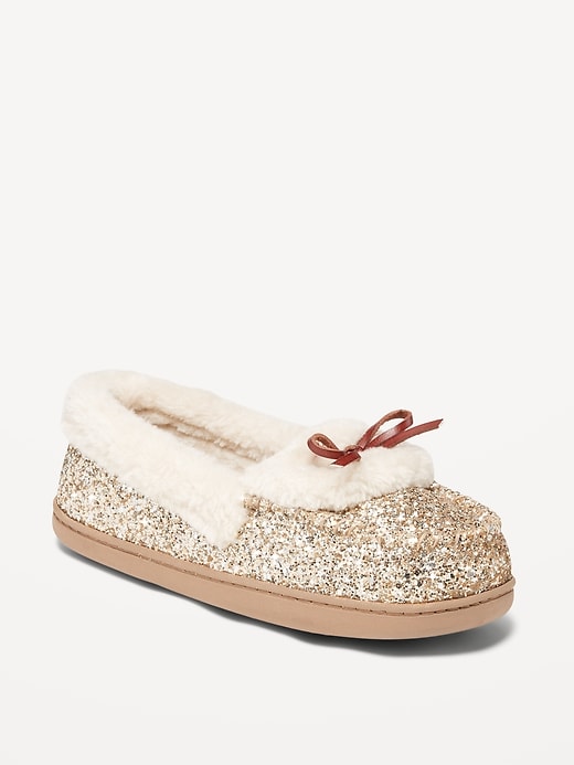 Image number 1 showing, Cozy Faux-Fur Lined Glitter Moccasin Slippers