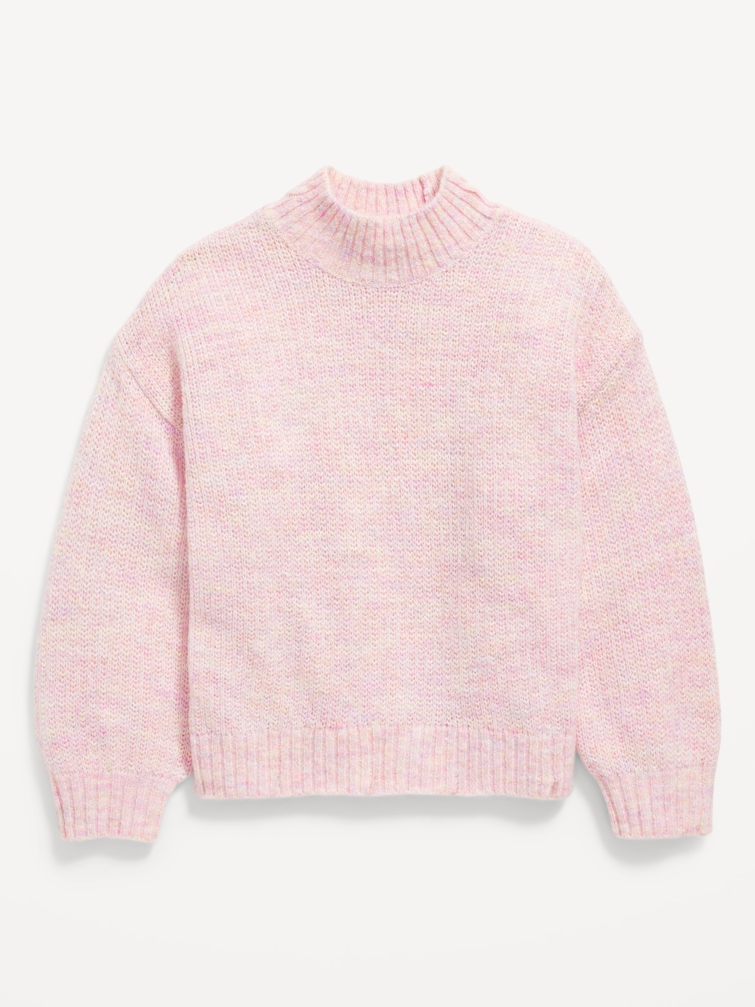 Old Navy Cozy Mock-Neck Shaker-Stitch Cocoon Sweater for Girls pink. 1