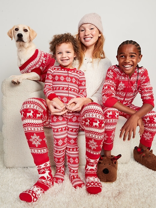 Image number 5 showing, Gender-Neutral Matching Print Microfleece One-Piece Pajamas for Adults
