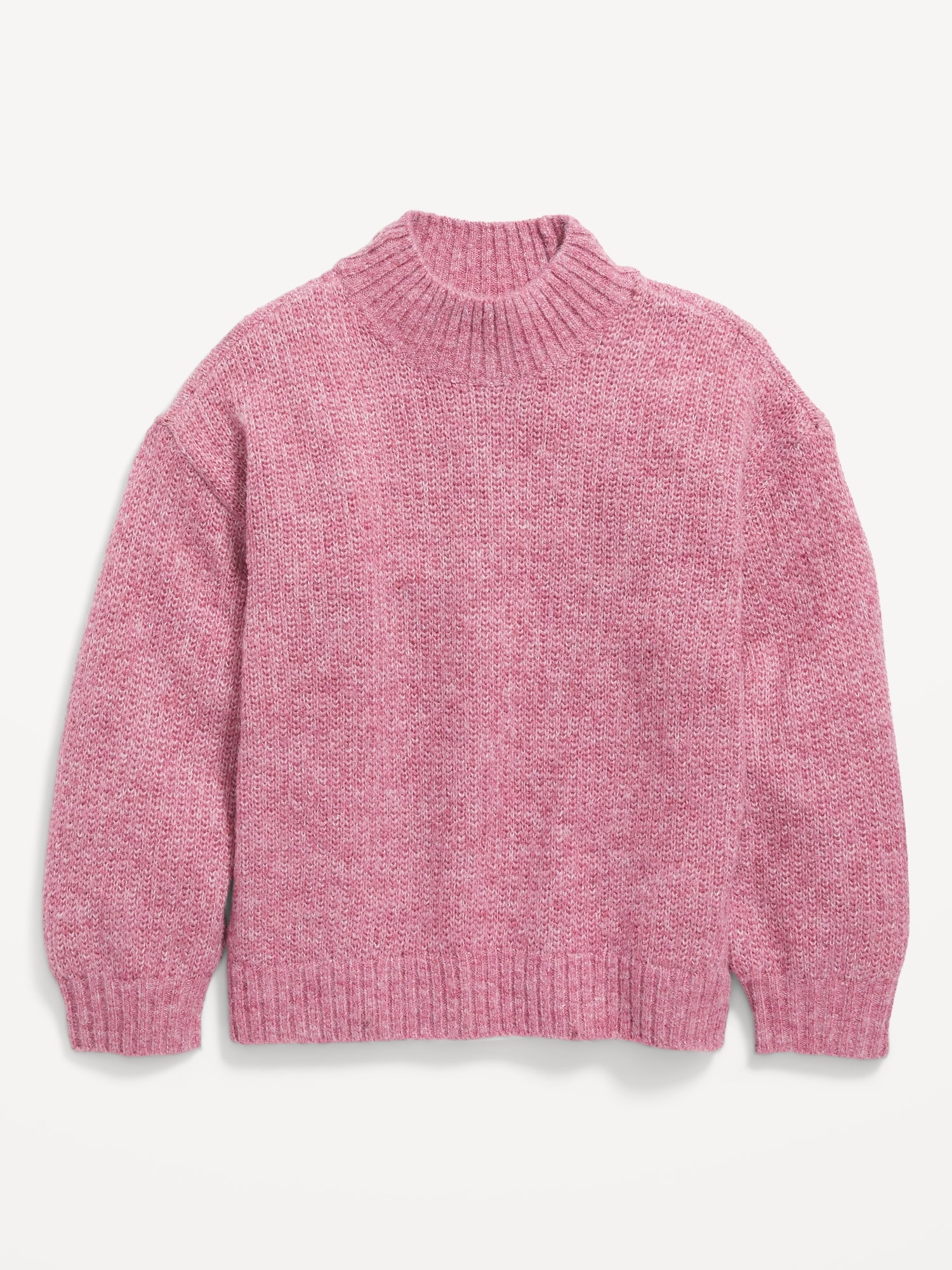Old Navy Cozy Mock-Neck Shaker-Stitch Cocoon Sweater for Girls pink. 1