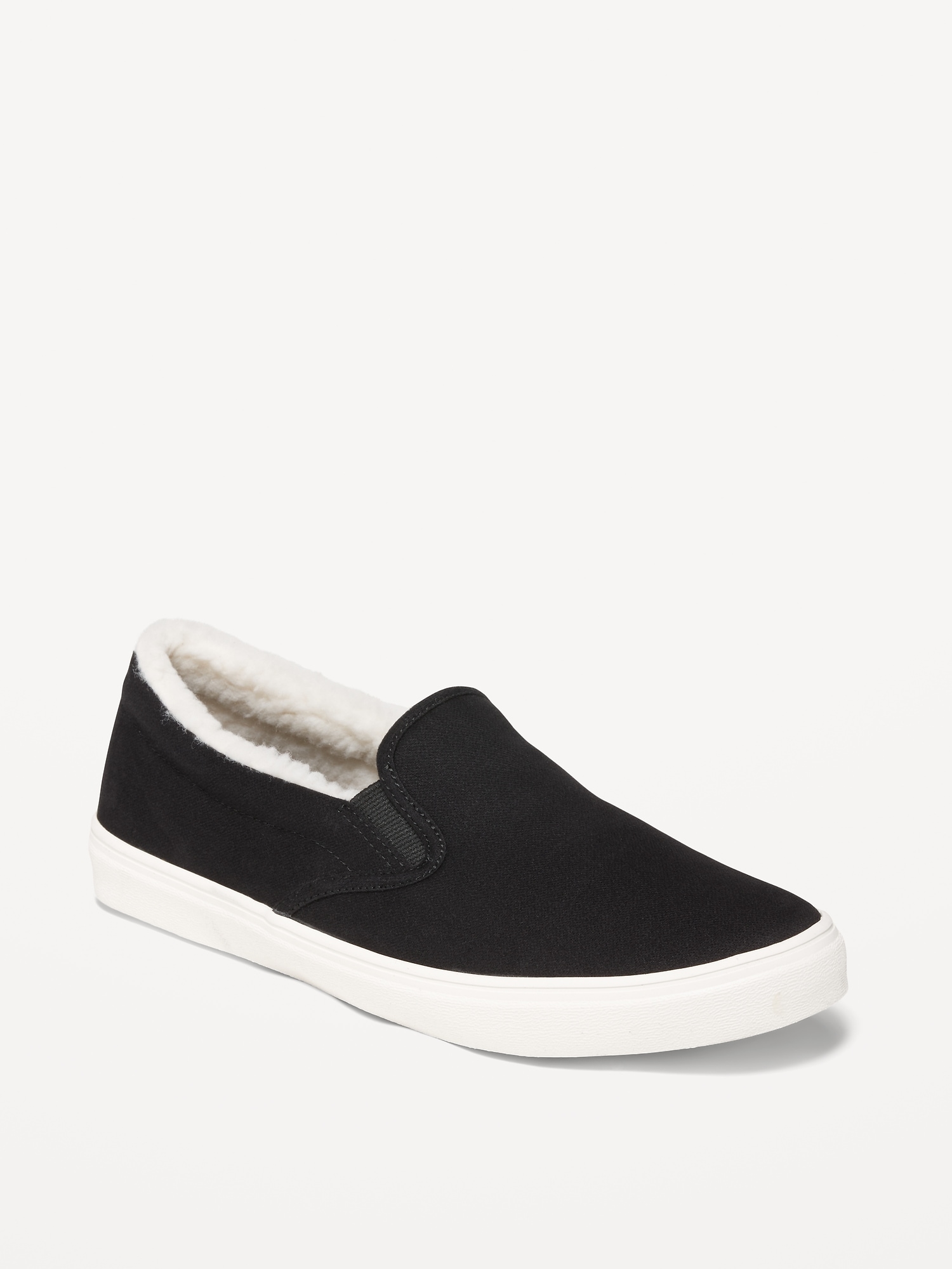 Old Navy Sherpa-Lined Canvas Slip-On Sneakers black. 1