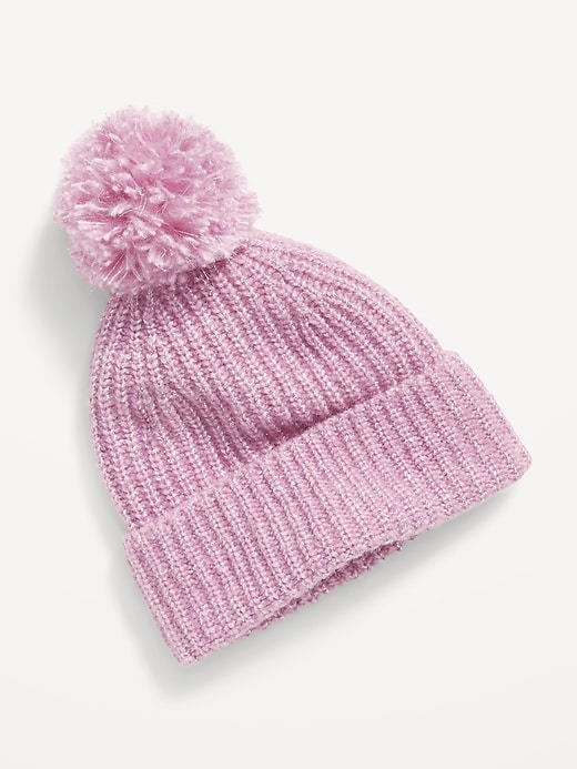 View large product image 1 of 1. Cozy Sweater-Knit Pom-Pom Beanie Hat for Girls