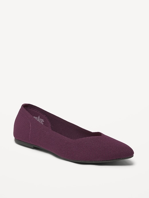 Image number 1 showing, Textured-Knit Pointy-Toe Ballet Flats