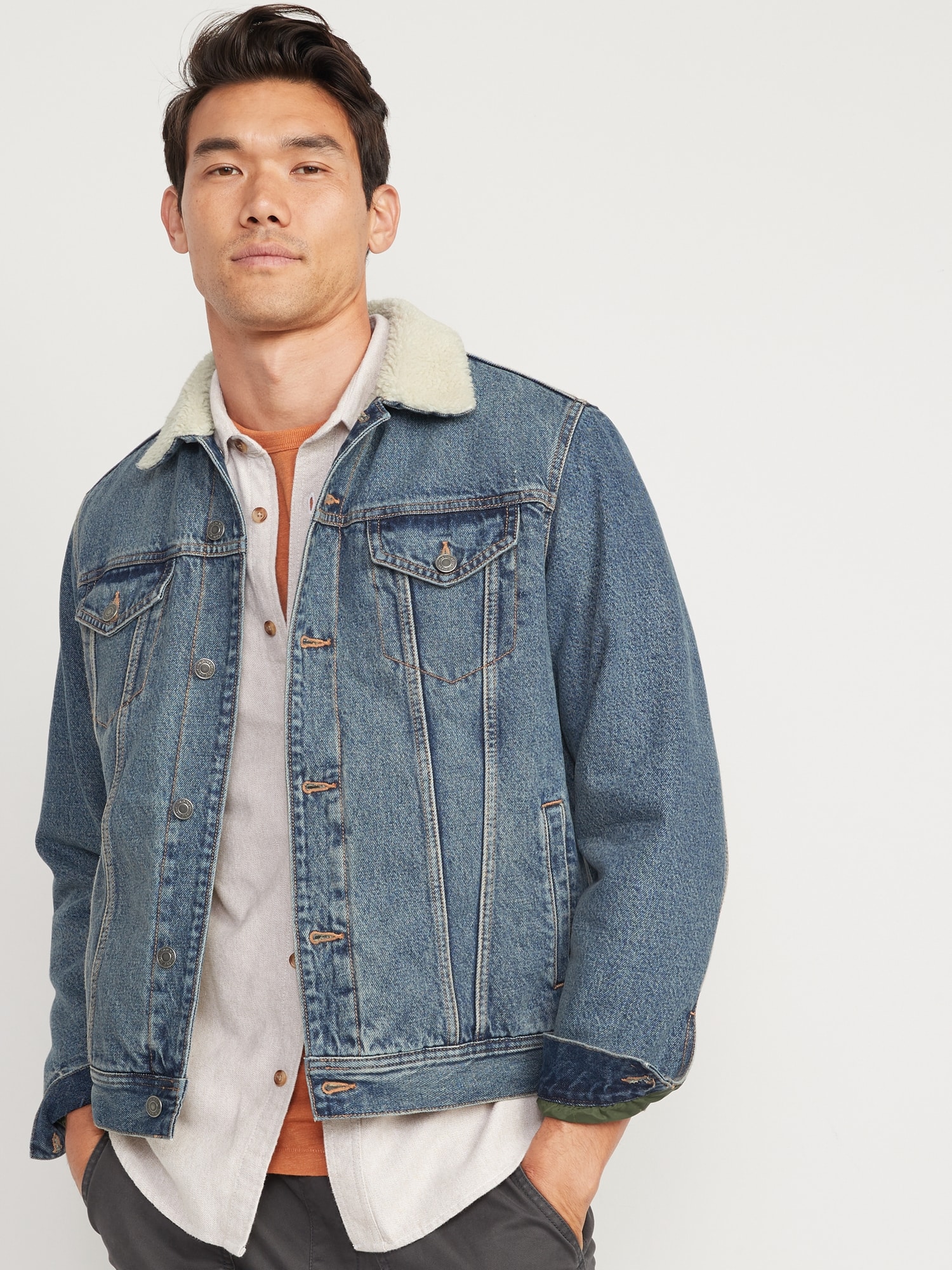 Sherpa-Lined Non-Stretch Jean Jacket | Old Navy