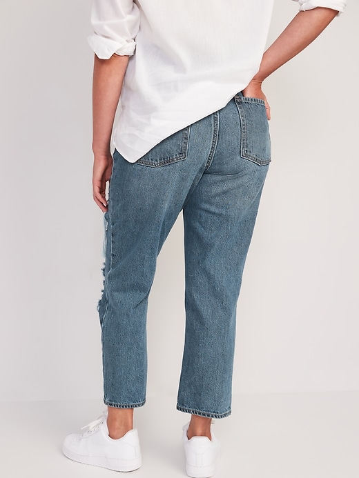 Image number 2 showing, Maternity Full Panel Slouchy Straight Ripped Cropped Jeans