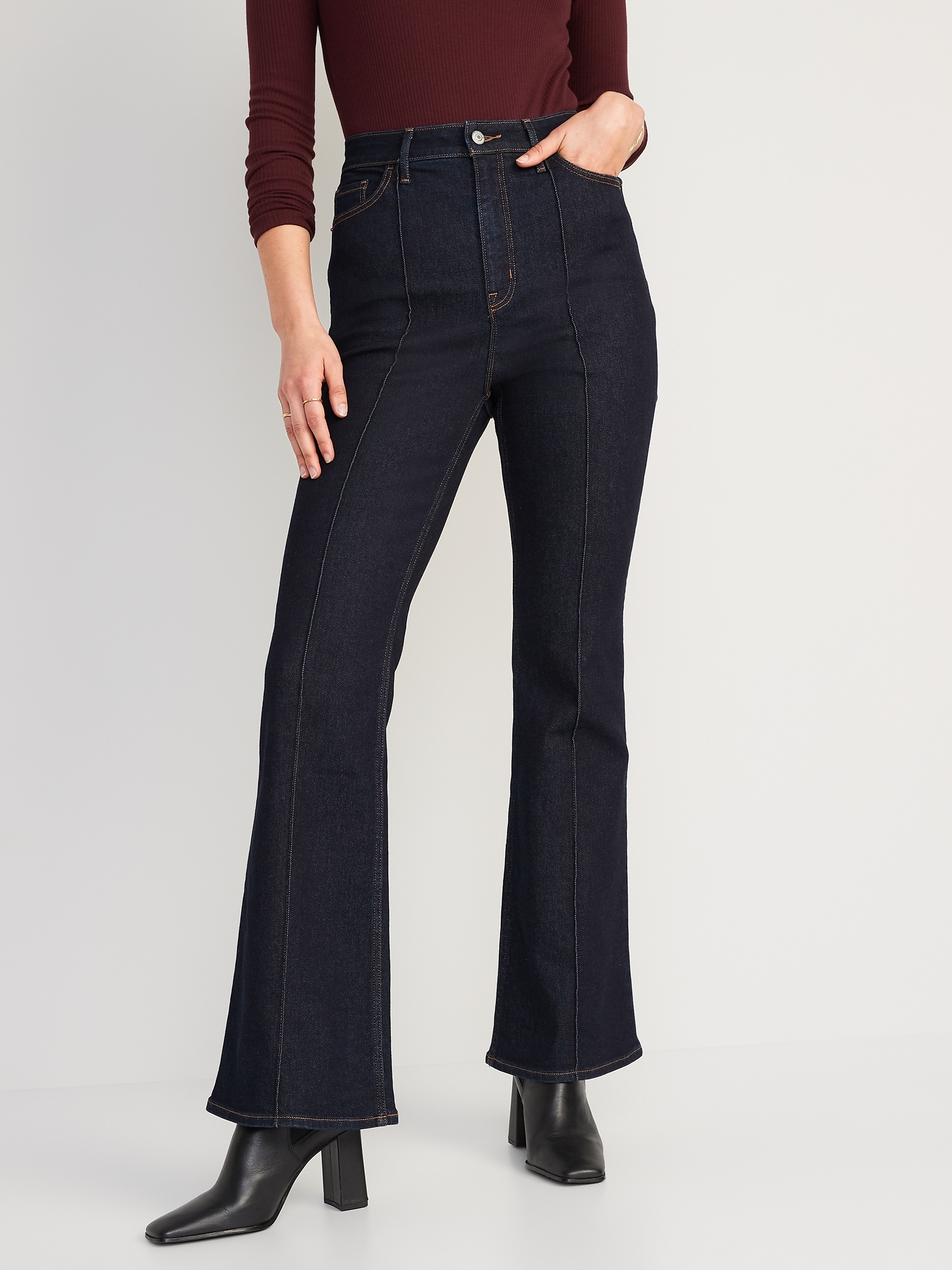 Higher High-Waisted Pintuck Flare Jeans