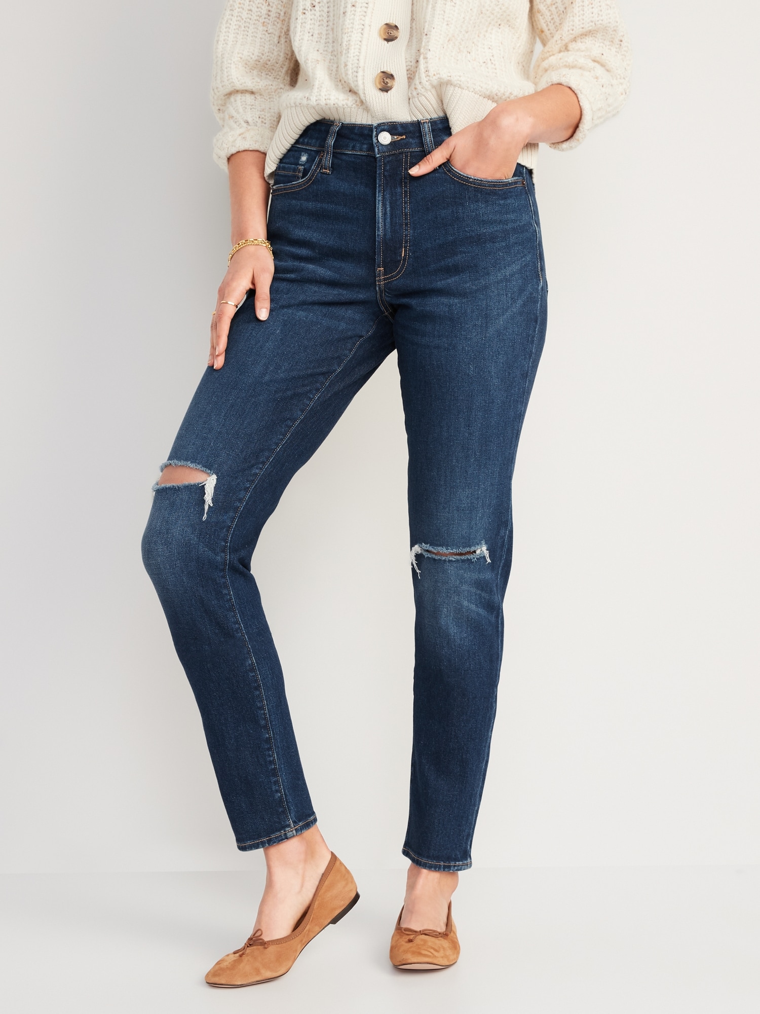 Old Navy High-Waisted OG Straight Ripped Jeans for Women blue. 1