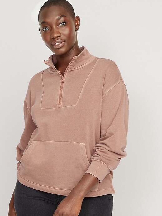 Image number 5 showing, Mock-Neck Quarter-Zip Fleece Sweatshirt for Women