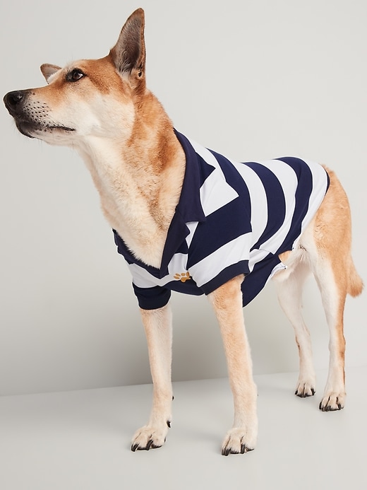 View large product image 1 of 2. Striped Jersey-Knit Polo Shirt for Pets