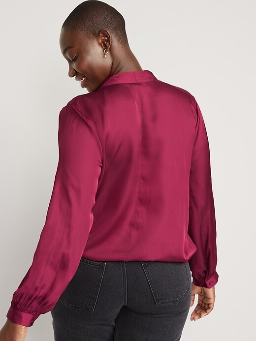 Image number 6 showing, Cross-Front Satin Long-Sleeve Blouse for Women