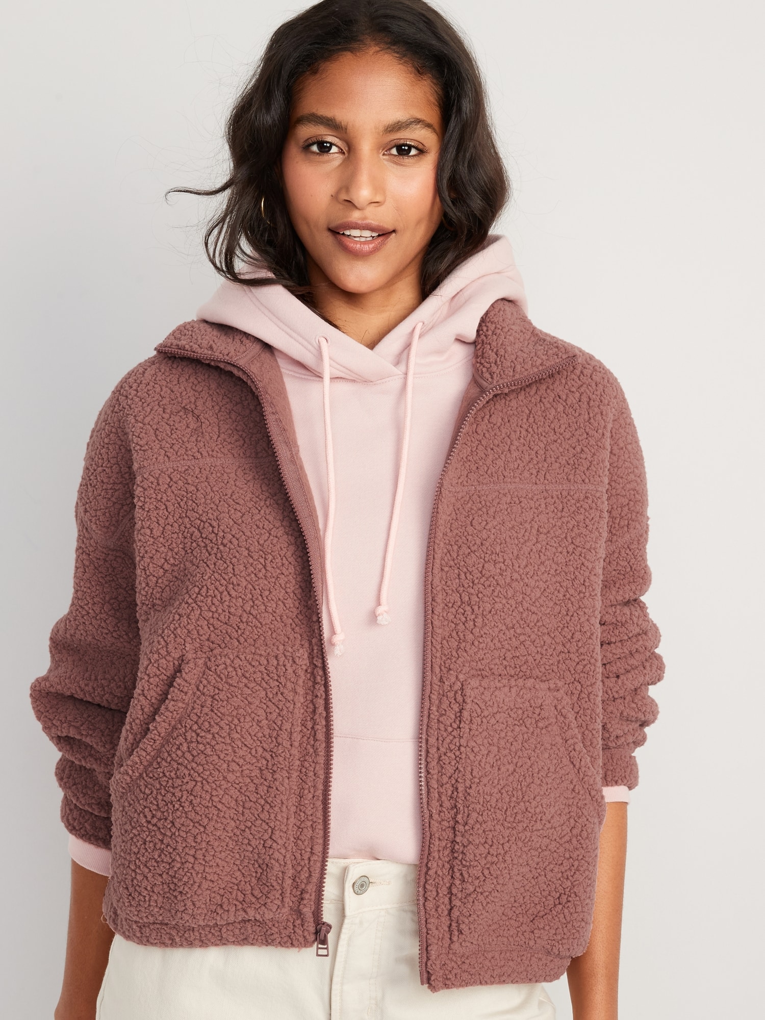 Slouchy Sherpa Zip Jacket for Women | Old Navy