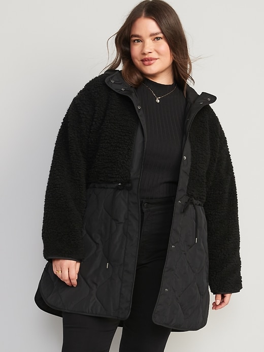 Image number 7 showing, Hooded Sherpa Quilted Hybrid Coat for Women