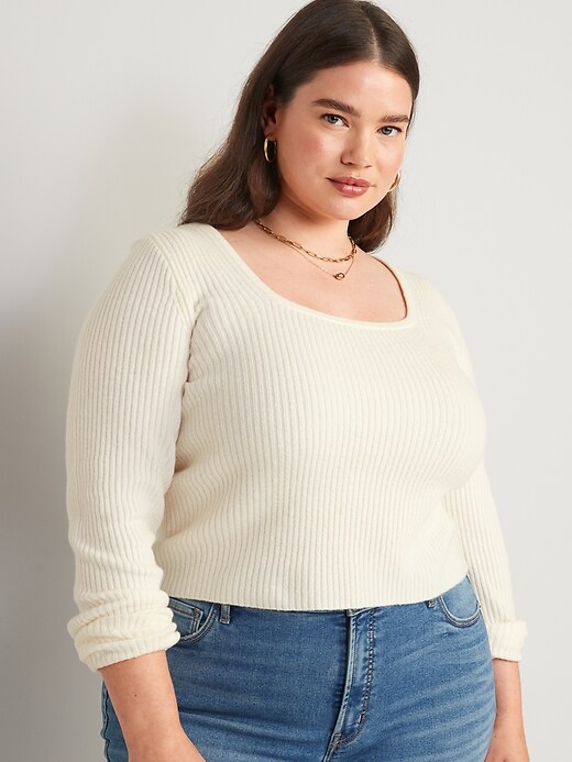 Image number 7 showing, Fitted Cropped Square-Neck Rib-Knit Sweater