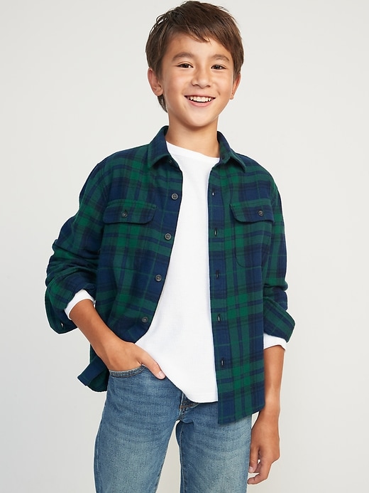 View large product image 1 of 3. Plaid Flannel Utility Pocket Shirt for Boys