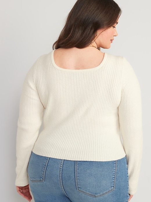 Image number 8 showing, Fitted Cropped Square-Neck Rib-Knit Sweater