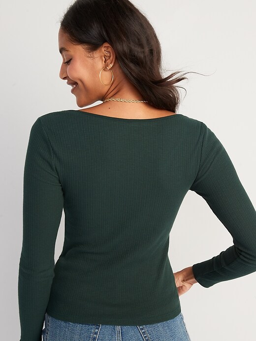 Image number 2 showing, Long-Sleeve Cinched-Front Rib-Knit T-Shirt for Women