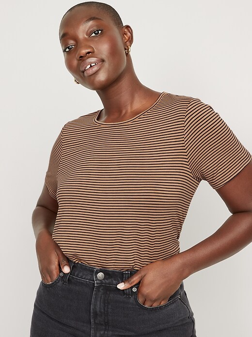 Image number 5 showing, Short-Sleeve Luxe Striped T-Shirt for Women