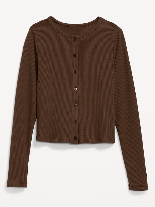 Image number 4 showing, Cropped Rib-Knit Button-Down T-Shirt