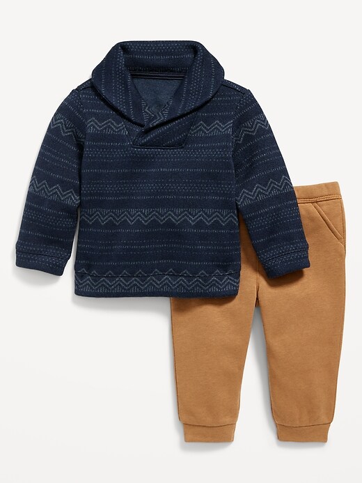 2-Piece Shawl-Collar Sweater and Jogger Sweatpants Set for Baby